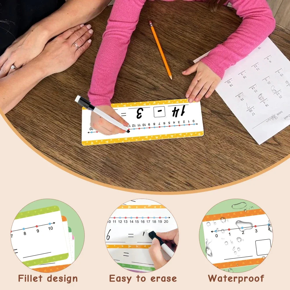 Dry Erase Number Line Cards for Kids – Addition & Subtraction Practice | Montessori Math Manipulatives (16 Cards + 2 Erasable Pens)