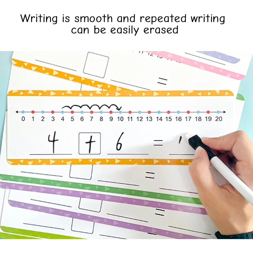 Dry Erase Number Line Cards for Kids – Addition & Subtraction Practice | Montessori Math Manipulatives (16 Cards + 2 Erasable Pens)