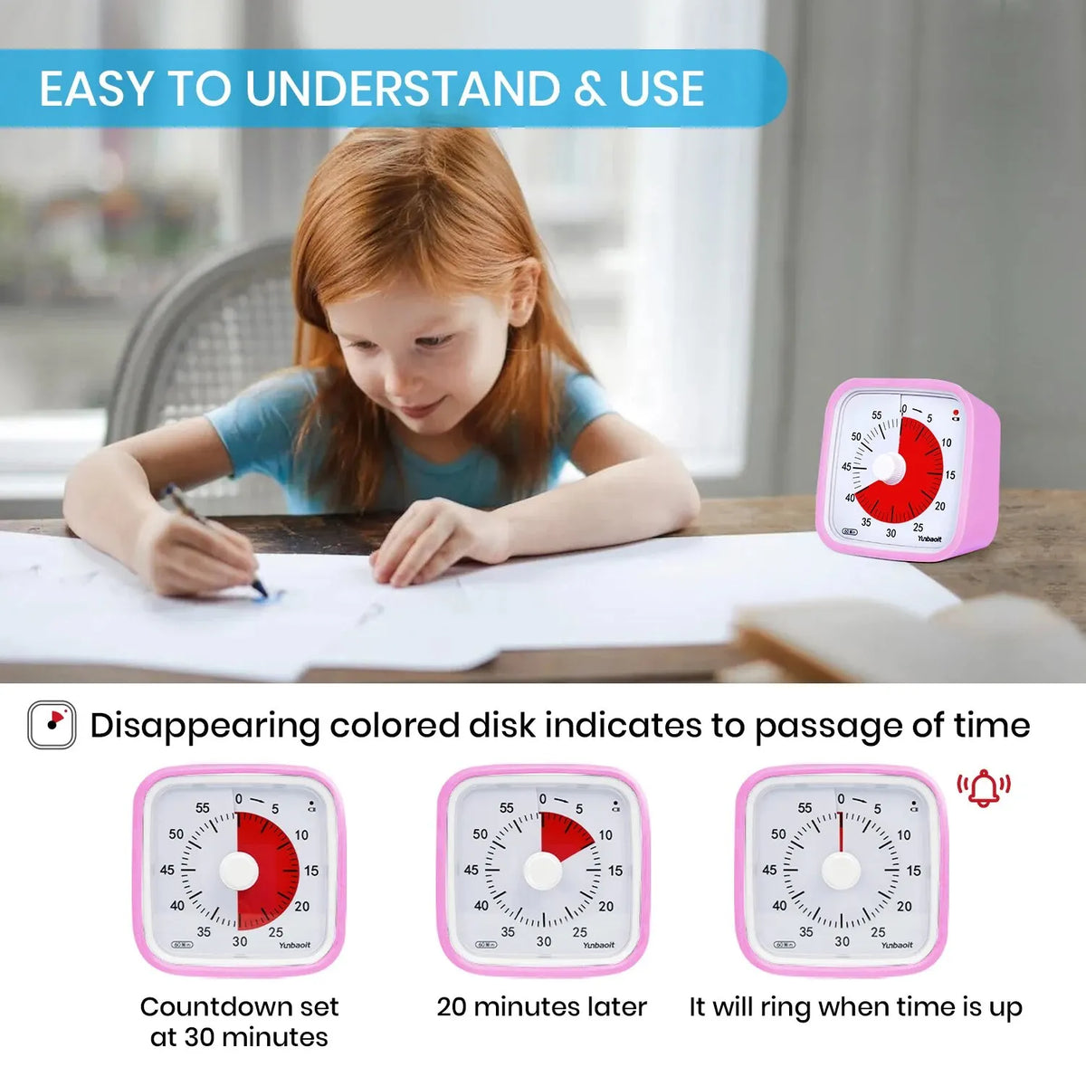Upgraded 60-Minute Visual Countdown Timer with Protective Case - Silent Dial Timer for Kids