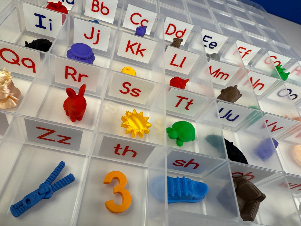 Talkets™ 32 Mini Objects Alphabet & Digraph Set with Labeled Storage Case | Speech Therapy Mini Object | Phonics Manipulatives