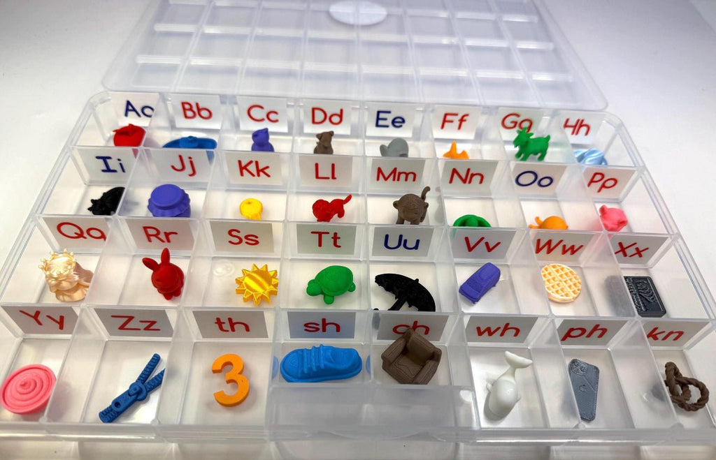 Talkets™ 32 Mini Objects Alphabet & Digraph Set with Labeled Storage Case | Speech Therapy Mini Object | Phonics Manipulatives