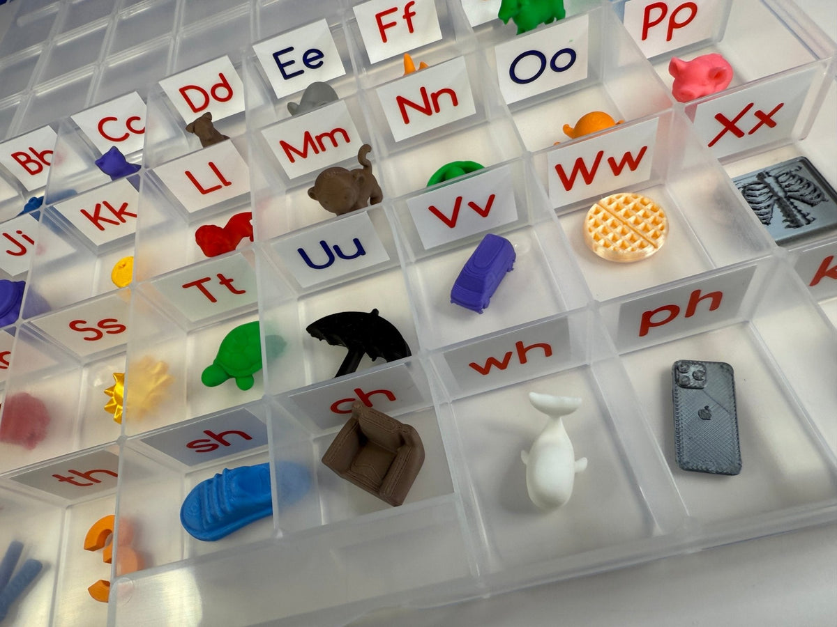 Talkets™ 32 Mini Objects Alphabet & Digraph Set with Labeled Storage Case | Speech Therapy Mini Object | Phonics Manipulatives