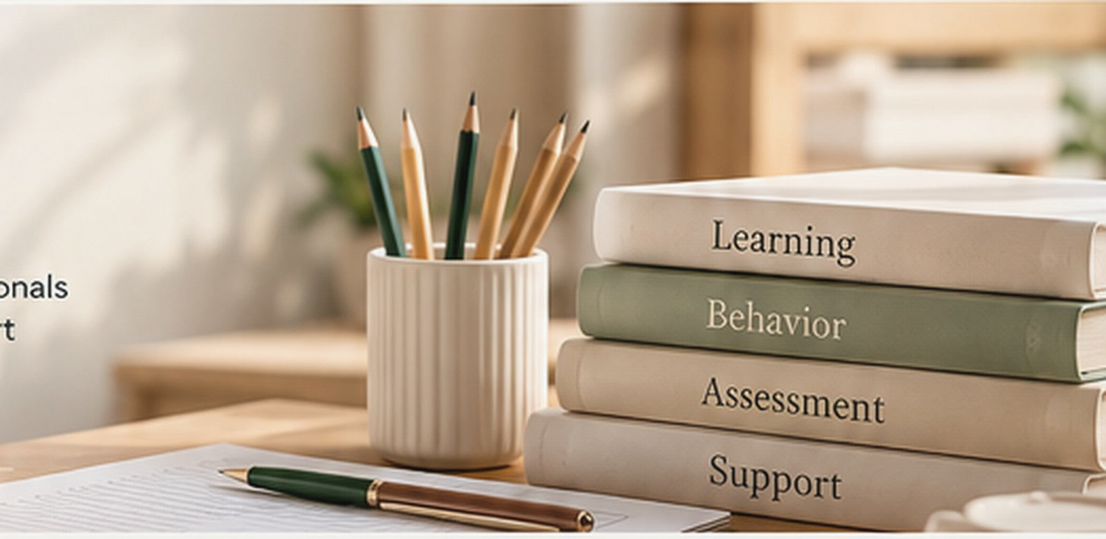 Warm educational workspace with books and pencils